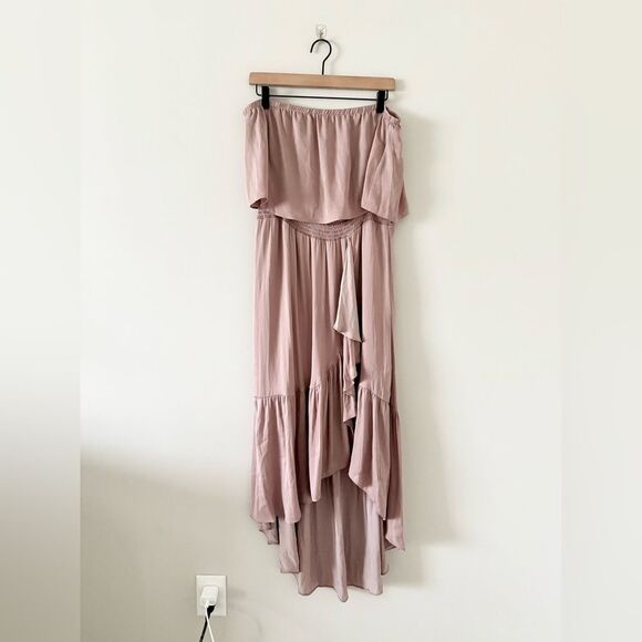 NWT Naked Zebra Strapless Ruffle High Low Hem Dress in Blush Pink Size L - Picture 1 of 8